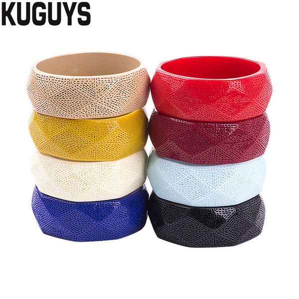 

kuguys fashion jewelry 8 colors resin wide bangle for women multilayer geometric sculpture bracelet trendy accessories, Black