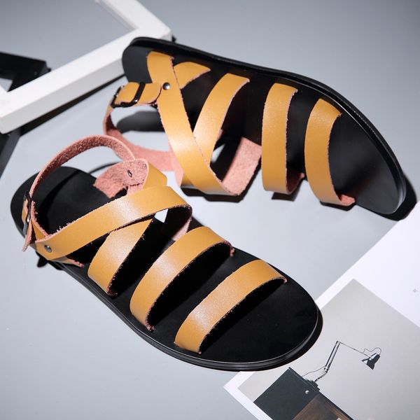 

leather sandals men casual sandal men gladiator comfortable soft sole slippers summer man made shoes roman shoe for men zy984, Black