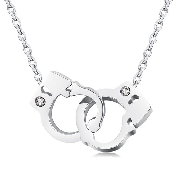 

1pc stainless steel necklaces & pendants handcuffs charm necklaces fit love jewelry gifts for couples fashion necklace, Silver