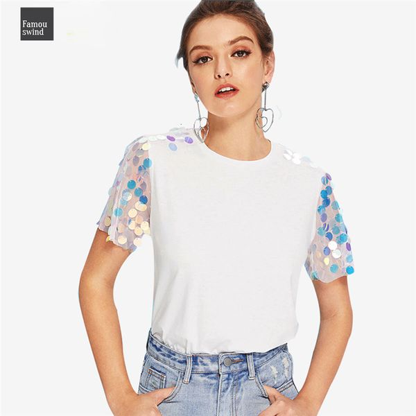 

белый контраст футболка пришивания рукава top опрятный tee summer sheer weekend casual льняной mesh tee basic женская одежда, White
