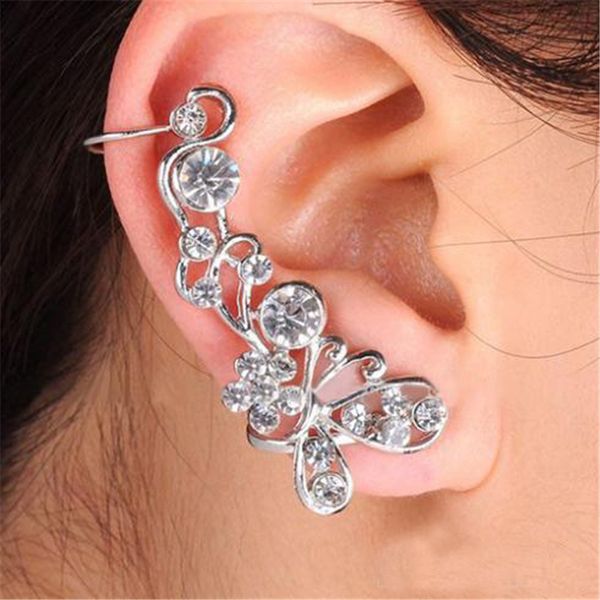 

fashion new rhinestone butterfly flower ear cuff earring wrap clip on for right ear earrings for women ll080, Silver