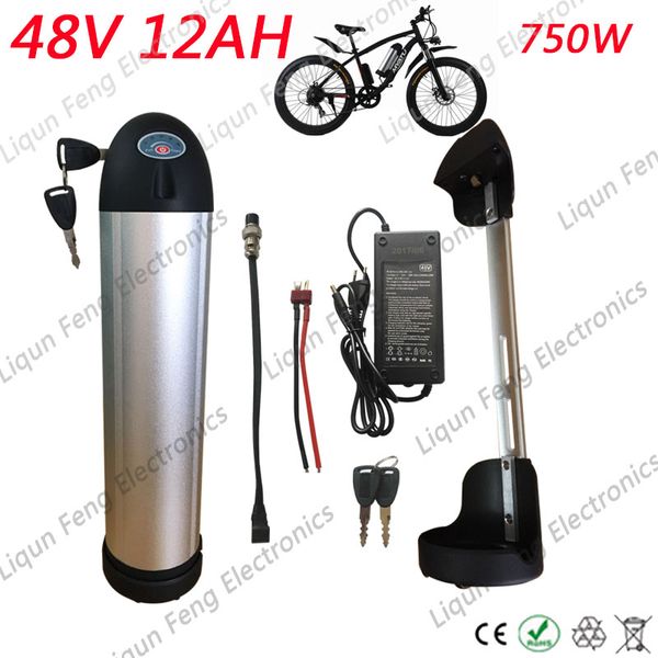Bollitore per acqua agli ioni di litio 48V 12Ah bottiglia d'acqua batteria al litio batteria per bici BMS per bicicletta elettrica e-bike invia caricabatterie motore da 500 W.