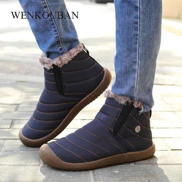 

winter boots for men warm fur plush snow boots male winter footwear waterproof slip on shoes mens zapatos de hombre, Black
