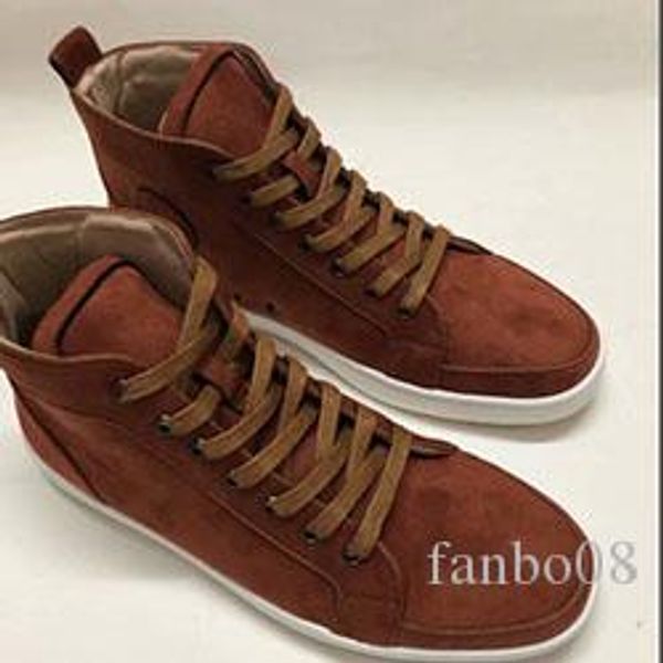 

italy design red bottom veau velours sneaker high lace-up shoes men's sneaker red rubber sole grey suede men flat orlato s081, Black