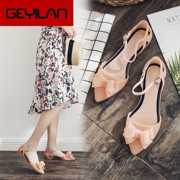 

elegant bow flat sandals woman pointy hollow stray heels beach jelly shoes femme summer women sandalen cozy flipflops sandalias, Black