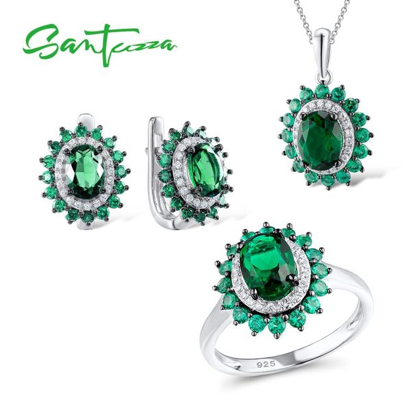 

santuzza серебряный комплект ювелирных изделий для женщин подлинная 925 sterling silver luxury игристые овальный зеленый шпинели trendy парт, Black