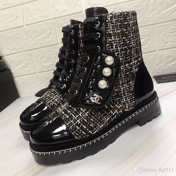 

new autumn and winter authentic stitching fashion wild flat boots slim martin boots calf oil skin pearl rhombic lace short boots women