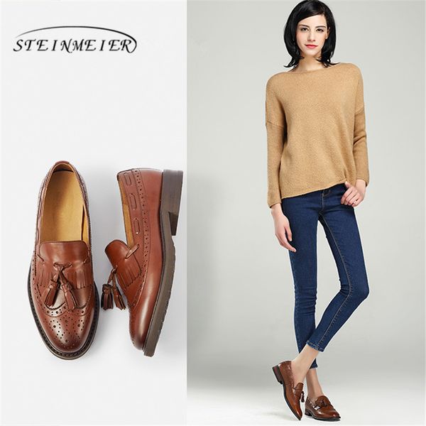 

genuine leather women flats oxford shoes woman sneakers lady brogues vintage casual shoes for women footwear 2019 black brown