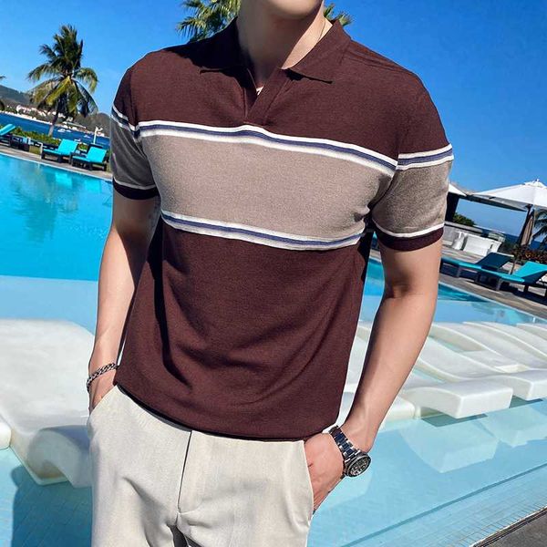

2020 summer men striped shirt brand fashion short sleeve knitted shirt men slim fit casual clothing 3xl sale, White;black