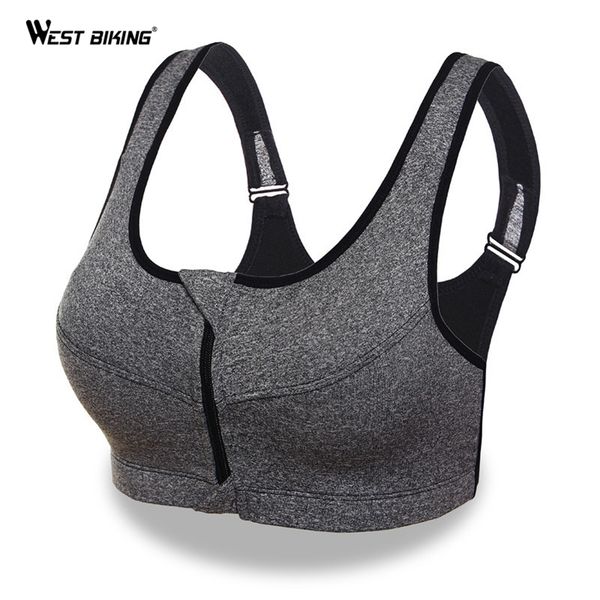 

west biking women sport bra running front zipper moverment bra yoga padded fitness tank cycling workout sport 3 sizes, White;black
