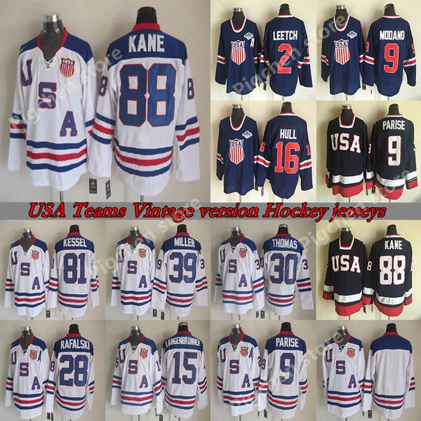

usa teams ccm vintage version jersey kane 81 kessel 9 parise 16 hull 9 modano 30 thomas miller throwback retro hockey jerseys, Black;red