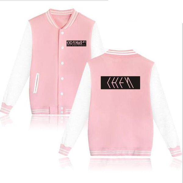 

korean exo kpop baseball uniform fleece jacket women men bts k-pop baekhyun sehun xiumin long sleeve pink hoodie sweatshirts 4xl, Black