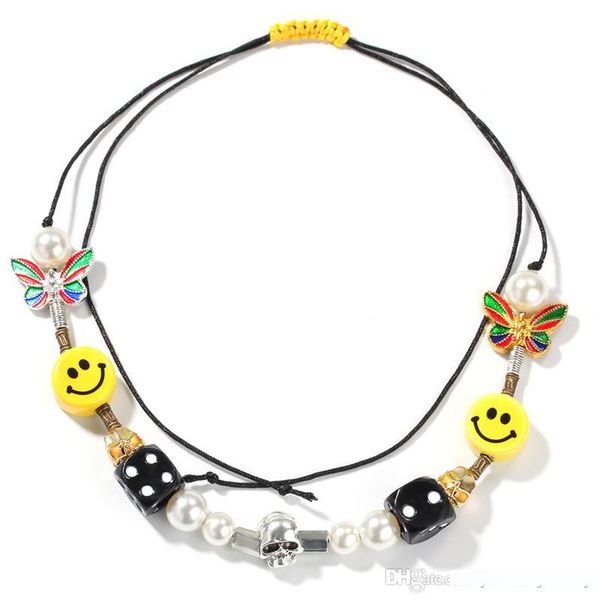 

europe and america new fashion men women punk jewelry dice skull smiling face butterfly necklace for men women hip hop necklace, Silver