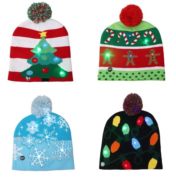 

new christmas hat children's colorful ball hat halloween caps led knitted hat with light party hats 5133