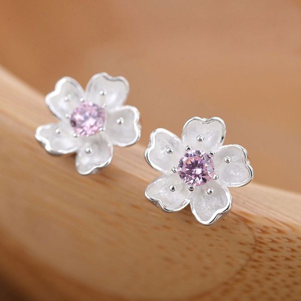 

fashion cute silver cherry blossom earrings flower stud earrings for women female girls daily wearing, Golden;silver