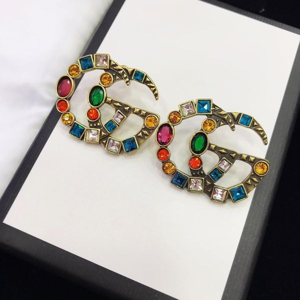 

european and american custom classic alphabet color diamond retro designer earrings luxury designer jewelry women earrings, Golden