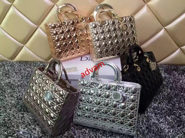 

luxury quality brand design lady plaid messenger bag genuine patent leather 7 plaid xl tote handbag real leather with charms miss chain