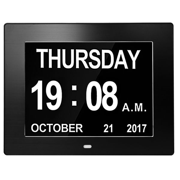 

digital calendar alarm day clock - with 8 inch large screen display, am pm, 5 alarm, the aged seniors, the dementia, for desk, w