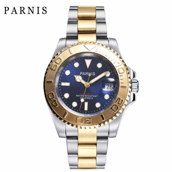 

40mm blue dial automatic mechanical watch men date luminous men's watches steel bracelet calendar 2019 top, Slivery;brown