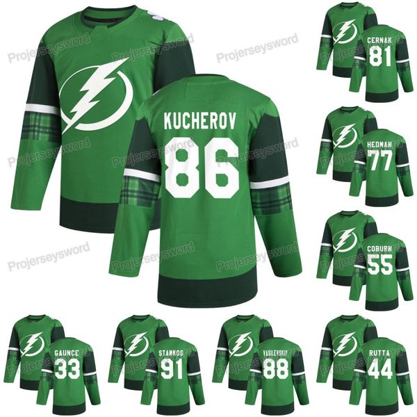 

tampa bay steven stamkos 2020 st. patricks day jersey lightning victor hedman nikita kucherov andrei vasilevskiy mikhail sergachev jan rutta, Black;red