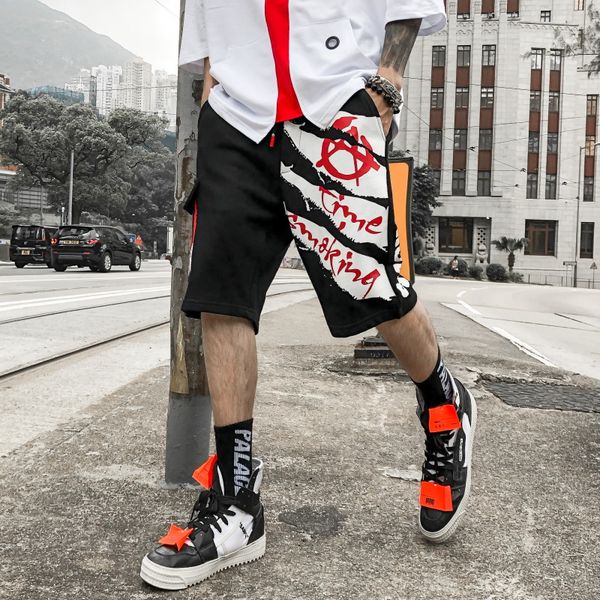 

2019 новая мода печать лето мужчины уличная повседневная шорты хип-хоп танцы короткие брюки груза падения lbz47, White;black