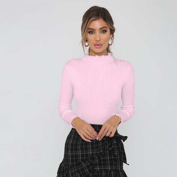 

women long sleeve ruffles turtleneck slim fit solid sweater pullovers women autumn winter knitted basic sweaters, White;black