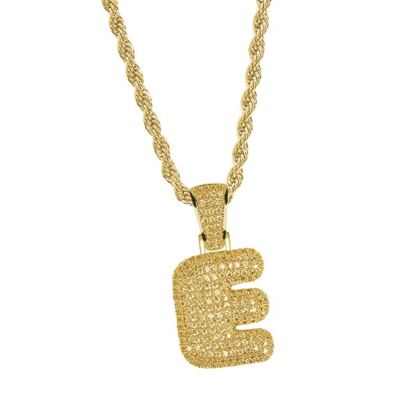 

18k hip hop letter e with full micro zircon pendant twist chain necklace, Silver