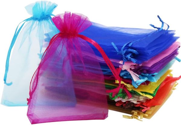 

100pcs 4"x6" (10*15cm) 20 colors sheer drawstring organza jewelry pouches wedding party christmas favor gift bags, Pink;blue