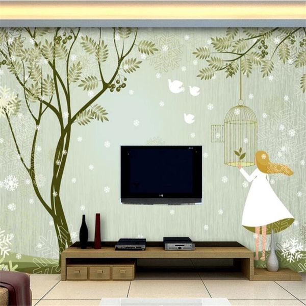 

mural custom wallpaper 3d p murals forest girl hand painted wood tv background wall painting 3d wallpaper papel de parede
