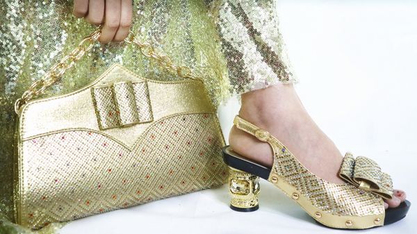 

big size 38 to 43 gold elegant shoes matching bag set for nigeria party sandal women shoes and clutches bag 2020 sb8459-4, Black