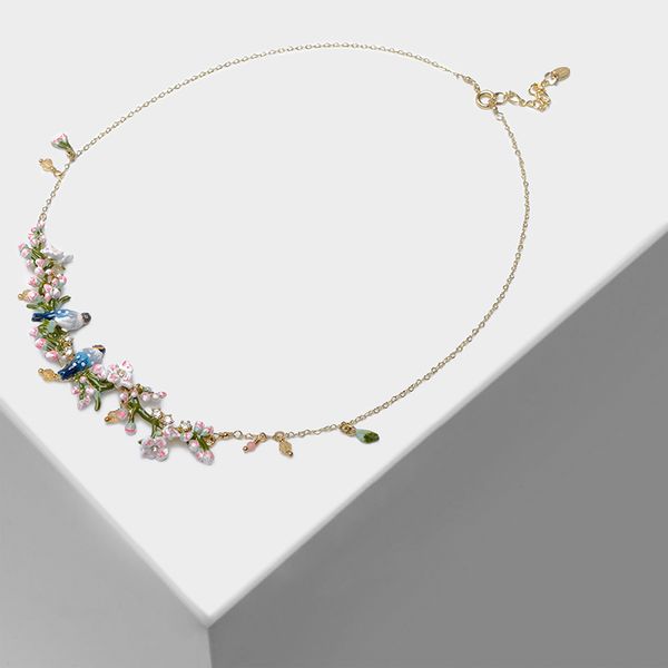 

amorita boutique porcelain peach blossom swallow necklace, Silver