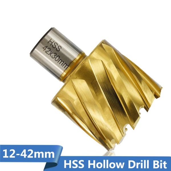 

Â 1pc 12-42mm tin coated hss hollow drill bit with weldon shank hollow drill bit core metal hole opener cutter
