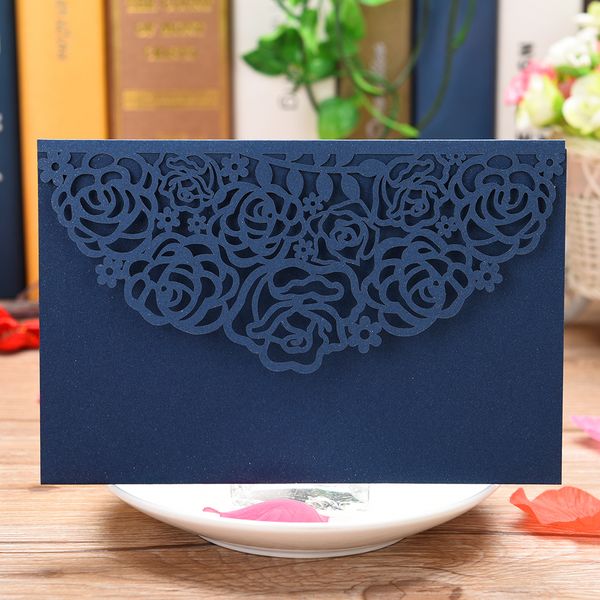 

10pcs wedding invitation cards pearl paper rose flower party invitation card cover holders with blank inner sheet