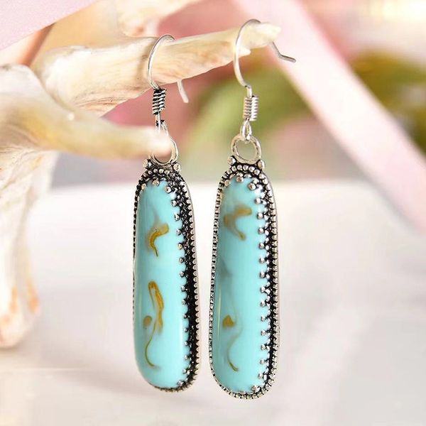 

vintage bohemia style green stone drop earrings fashion lady dangle earring jewelry for women gift aretes de mujer modernos 2020, Silver