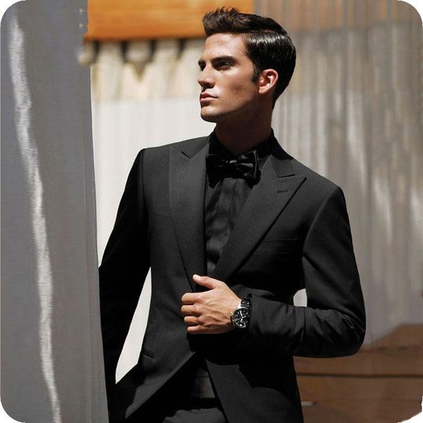 

handsome groomsmen peak lapel groom tuxedos mens wedding dress man jacket blazer prom dinner 2 piece suit(jacket+pants+tie) 362, Black;gray