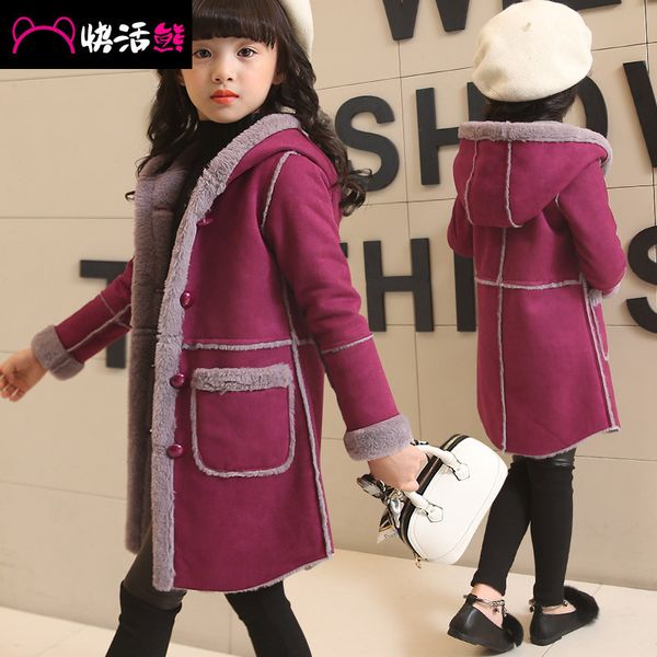 

2019 new autumn winter children warm cotton jackets for girls hooded fur coat girl hoodie thick outerwear baby parka 10 12 years, Blue;gray