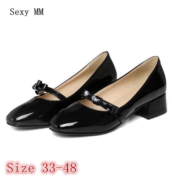 

summer low med high heel shoes women pumps mary janes shoes high heels kitten heels plus size 33 - 40 41 42 43 44 45 46 47 48, Black