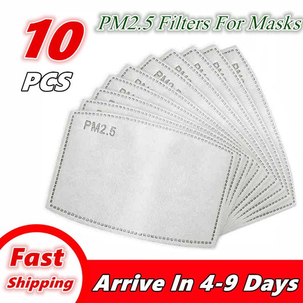 

10 pcs pm2.5 filter for face mask anti haze mouth mask replaceable filter-slice 5 layers non-woven activated carbon filter masks gasket 005