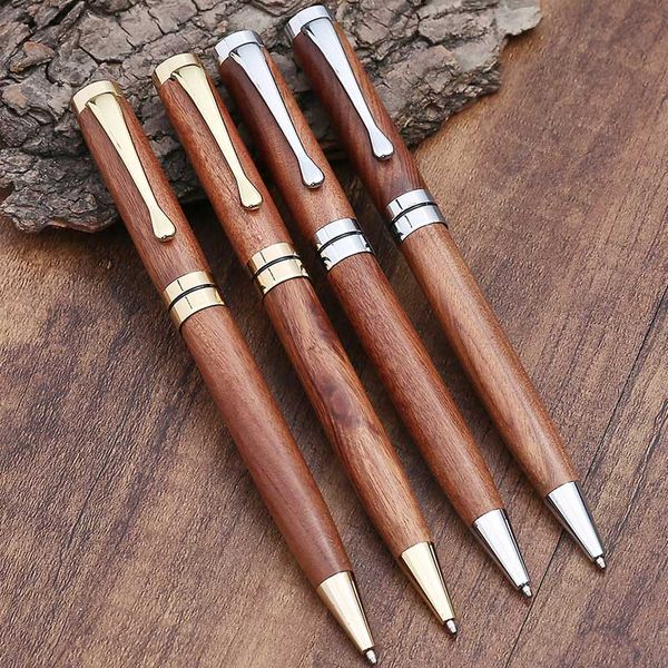 

creative new rotating solid wood ball pen vintage rosewood business office meeting wood pen school student gift, Blue;orange