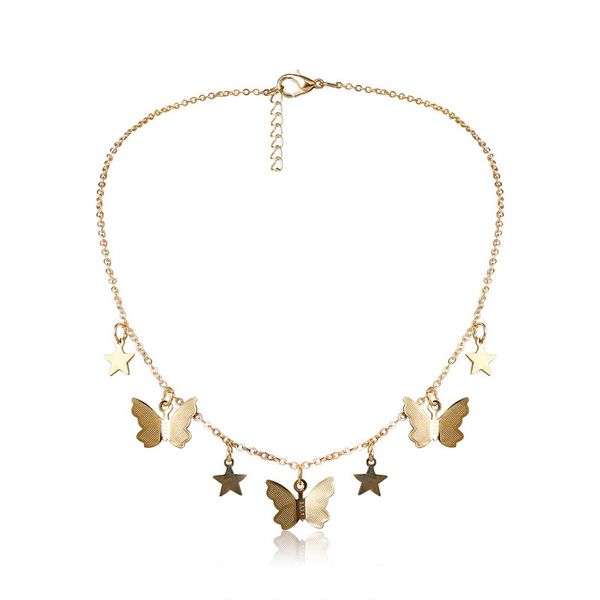 

cute alloy star butterfly necklaces for women fashion gold silver chains short clavicle collares statement party jewelry a0025