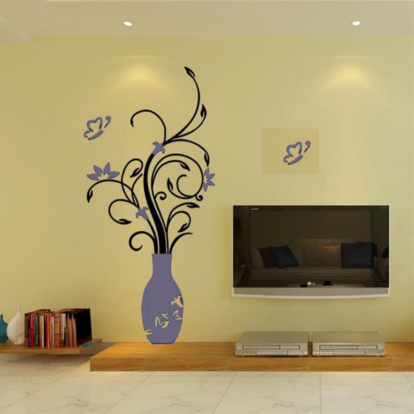 

decorations diy wall sticker office crystal baseboard 3d vase art livingroom floral decal bedroom window home acrylic