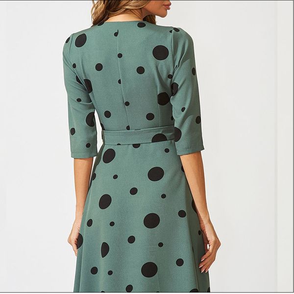 

women's dress in 2020 season irregular polka dot belt dress mid sleeve banquet dress, Black;gray