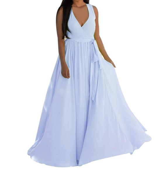 

women new fashion chiffon deep v neck backless ball gown plus size dresses green,white,pink colors vestidos verano 2019, Black;gray