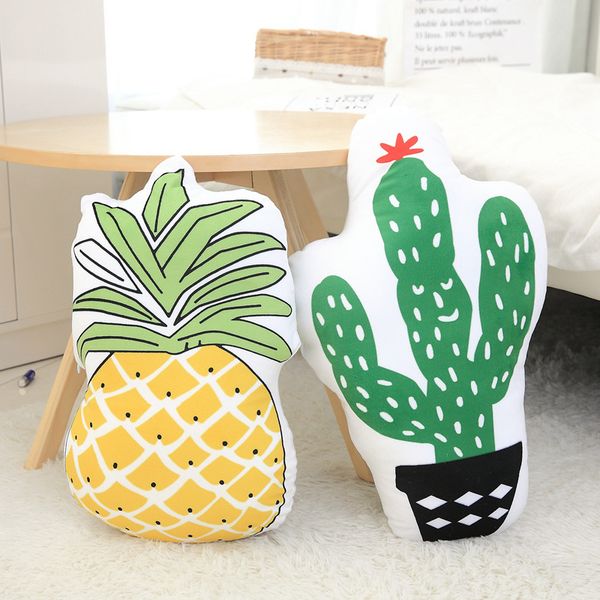 

fantasy cactus/pineapple both sides images plush pillow sofa bench car throw pillow back cushion stuffed plants fruits pillow