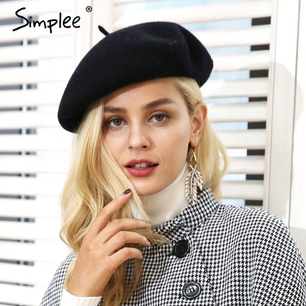 

simplee winter elegant wool beret women casual streetwear warm beret hat cap autumn party club female beanie 2018, Blue;gray