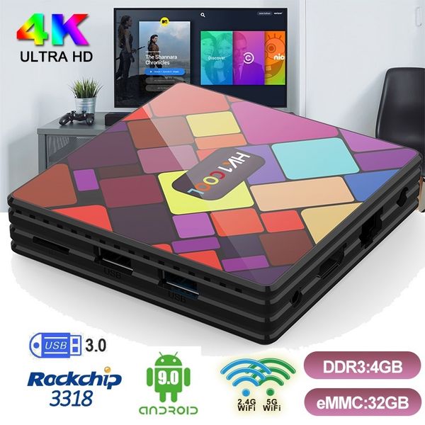 

new rockchip rk3318 4gb 32gb rom android 9.0 tv box dual wifi 2.4g+5g bt4.0 hk1 cool vs x96 h96
