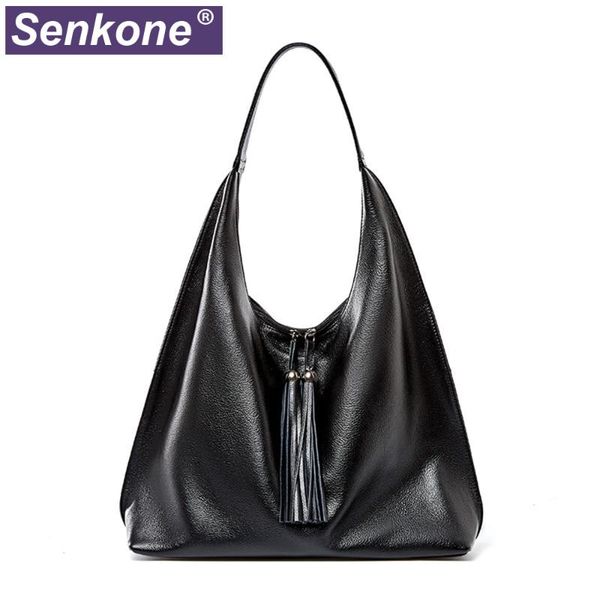 

2020 new soft real genuine leather tassel bag women handbag elegant ladies hobo shoulder bag messenger purse female tote big