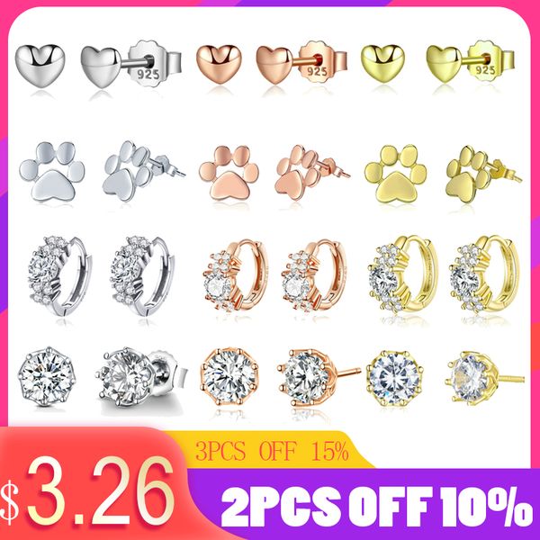 

wostu 100% 925 sterling silver & gold color forever stud earrings with clear cz for women original fine silver jewelry gift, Golden;silver
