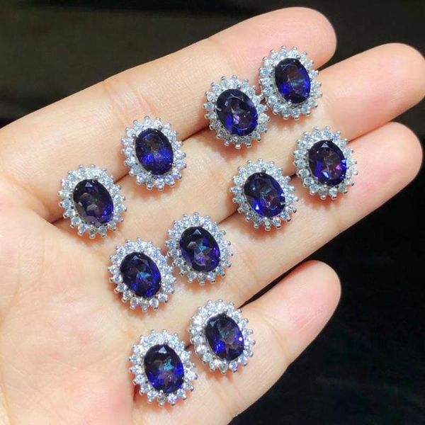 

selling 925 sterling silver jewelry oval 6x8 mm mix colors natural z stud earrings womens earrings for gift, Golden;silver