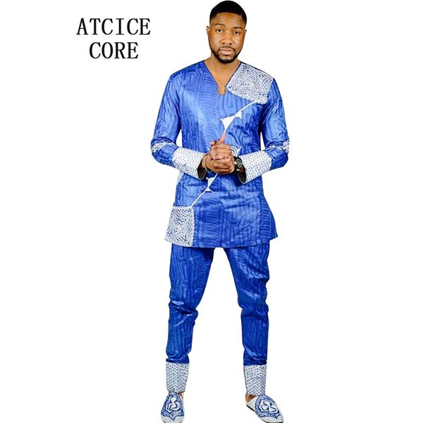 

african dresses for women african bazin riche dresses men embroidery design with pants two pcs one set without shoes, Red